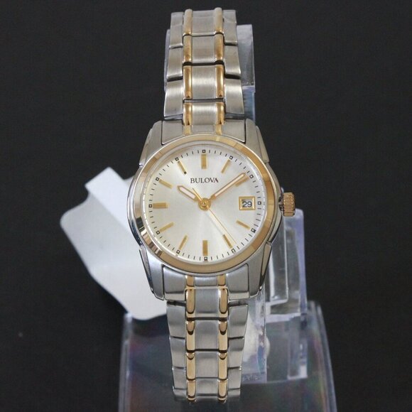 Bulova Women\'s Quartz Watch Two-Tone Case Silver Sunray Dial Date 26mm main image 4